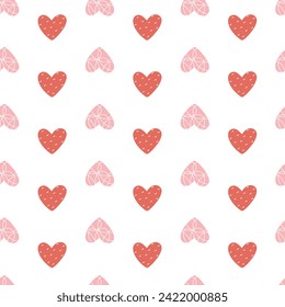 Patrón cardíaco sin foco. Corazón rosado en el fondo. Patrón para textiles, papel, decoración. Por el Día de la Madre, 8 de marzo, Día de San Valentín