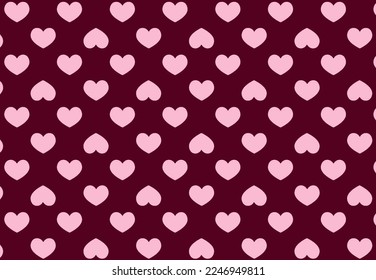 Seamless heart pattern of pink heart on purple background, maroon background ideal for Valentine's Day vector image for fabric, wallpaper, tablecloth Stock 