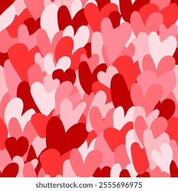 A seamless heart pattern with pink and red hearts on a romantic background.