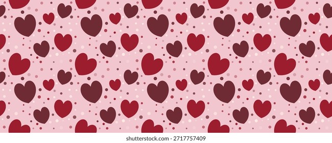 Nahtloses Herzmuster mit rosa und roten Herzen auf weichem Hintergrund. Perfekt für Valentinstag-Karten, Liebesmotive und romantische Geschenkverpackungsprojekte.