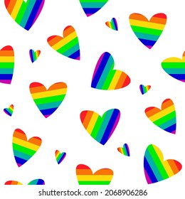 Patrón cardíaco sin foco en colores arcoiris. El concepto es un adorno de amor, igualdad, tolerancia, aceptación de las comunidades LGBT. Impresión para el Día de San Valentín. Gráficos vectoriales.
