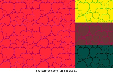 Seamless Heart Pattern - Repeating Wallpaper Design with 4 Color Variations