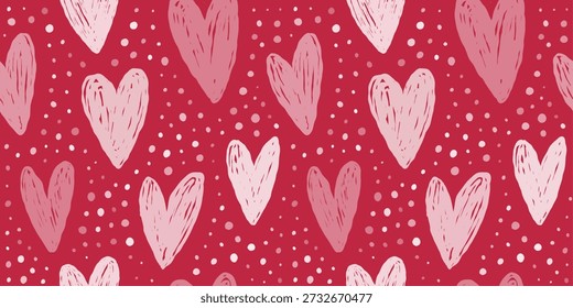 Patrón de corazón sin fisuras con motivos románticos de San Valentín crea un fondo encantador perfecto para envolver regalos, tarjetas y estampados decorativos con diseños con temas de amor.