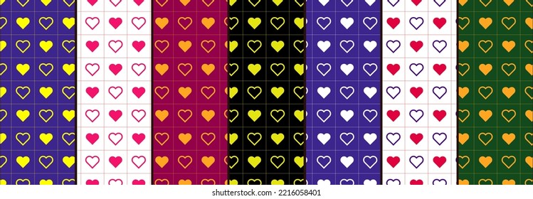 Seamless Heart Pattern Set Of 7 Colors For Scrapbooking, Wrapping Paper, Invitation, Notebook Printing And Other Designing Purposes