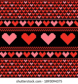 Patrón cardíaco sin foco. Patrón de San Valentín. Patrón cardíaco de píxel rojo.