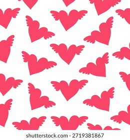 Patrón de corazón sin fisuras para el día de San Valentín. Lindos corazones con alas.