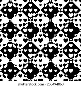 Seamless Heart Pattern. Vector Monochrome Texture