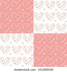 seamless heart pattern vintage color on pink background. Vector illustration.