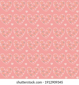 seamless heart pattern vintage color on pink background. Vector illustration.