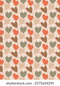 Seamless heart pattern in warm orange and brown tones. Perfect for Valentine’s Day backgrounds or textile designs.