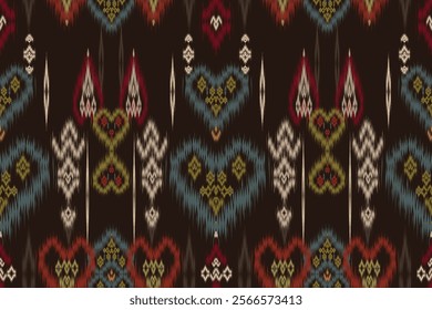 Seamless heart Patterns ethnic oriental iKat pattern traditional design for background backdrop carpet wallpaper clothing batik fabric tribal textile vector illustration ikat print embroidery style 