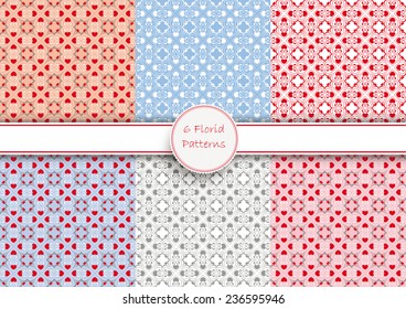 Seamless heart patterns on the pink background. Eps 10 vector file.
