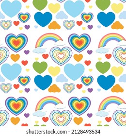 Seamless heart and rainbow pattern illustration