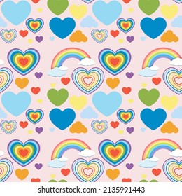 Ilustración de patrón de corazón y arco iris sin foco