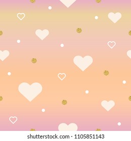 seamless heart shape with gold dot glitter pattern on pastel background