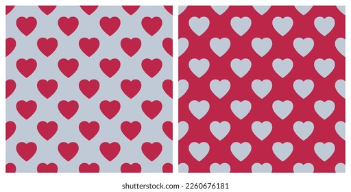 Seamless heart shape pattern background. Color of the year 2023 Viva Magenta. Design texture elements for fabric, tile, banner, template, card, cover, poster, backdrop, wall. Vector illustration.