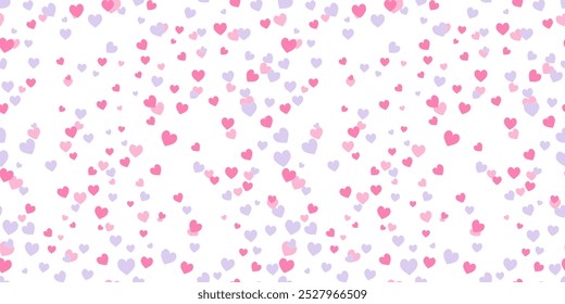 Seamless heart shape pattern. Heart confetti, pink color graphic print.