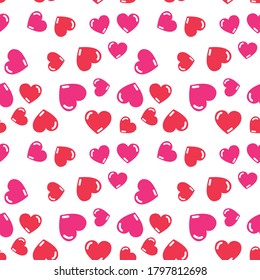 Seamless heart shaped pattern. Design for Valentine's Day or another love romantic projects. Repeating vector illustration for wrapping paper, textile, baby clothing or greeting cards. 