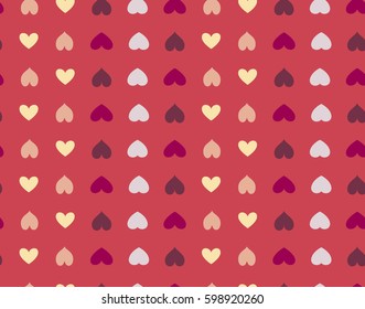 Seamless heart striped pattern. Texture of love symbols. Lines, streaks, rows and signs. Holiday, birthday, Valentine day, sale theme. Gray, vinous, cream silhouettes on red background. Vector