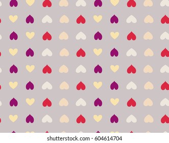 Seamless heart striped pattern. Texture of love symbols. Lines, streaks, rows and signs. Holiday, birthday, Valentine day, sale theme. Colored silhouettes on pale rosy background. Vector