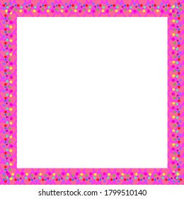 Seamless heart vector pattern with festive confetti overlay frame. Space for text or photo to create holiday event invitation or card design. Editable vector template for social media, blog post, app