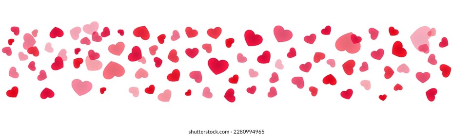 Seamless heart web banner. Decorative framing line with scattered hearts