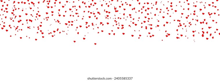 Seamless hearts border. Flying red hearts confetti. Valentine's Day background with a red falling hearts. Love concept.	