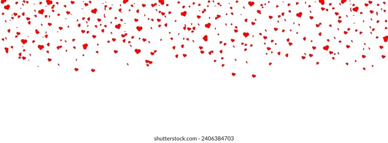 Seamless hearts border. Flying red hearts confetti. Valentine's Day background with a red falling hearts. Love concept. Hearts frame.	