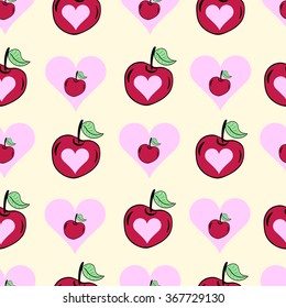 Seamless hearts with cherry
