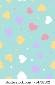 Seamless hearts and dots pattern with light background. Vector repeating texture.