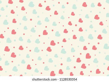 Seamless hearts and dots pattern. Simple vector repeating texture.