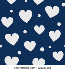 Seamless hearts and dots pattern. Simple vector repeating texture.
