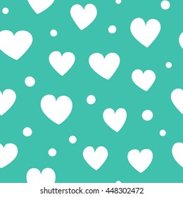 Seamless hearts and dots pattern. Simple vector repeating texture.