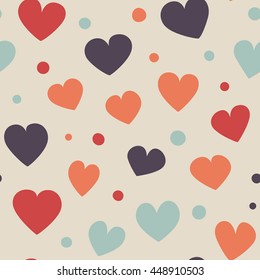 Seamless hearts and dots pattern. Simple vector repeating texture.