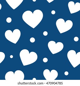 Seamless hearts and dots pattern. Simple vector repeating texture.