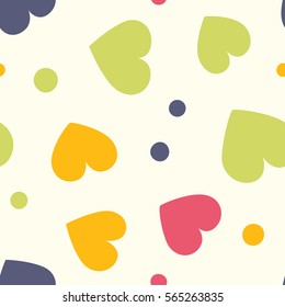 Seamless hearts and dots pattern. Simple vector repeating texture.