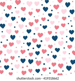 Seamless hearts and dots pattern. Vector repeating texture.