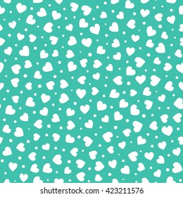 Seamless hearts and dots pattern. Vector repeating texture.