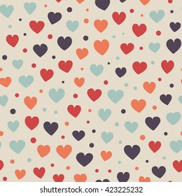 Seamless hearts and dots pattern. Vector repeating texture.