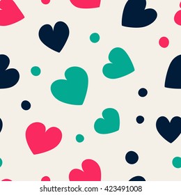 Seamless hearts and dots pattern. Vector repeating texture.