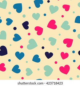 Seamless hearts and dots pattern. Vector repeating texture.