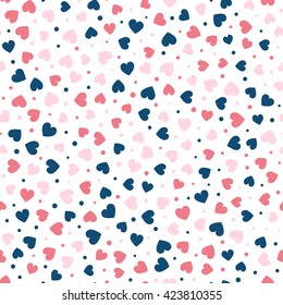 Seamless hearts and dots pattern. Vector repeating texture.