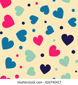 Seamless hearts and dots pattern. Vector repeating texture.