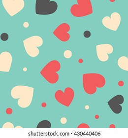 Seamless hearts and dots pattern. Vector repeating texture.