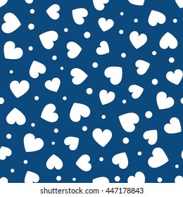 Seamless hearts and dots pattern. Vector repeating texture.