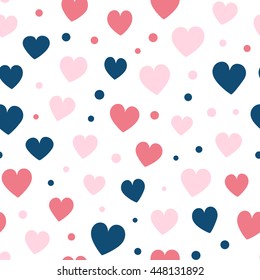 Seamless hearts and dots pattern. Vector repeating texture.