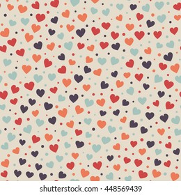 Seamless hearts and dots pattern. Vector repeating texture.