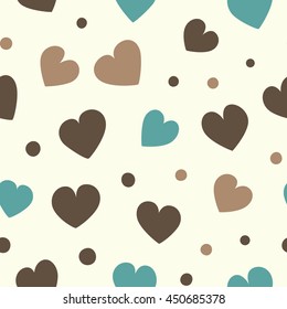 Seamless hearts and dots pattern. Vector repeating texture.