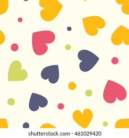 Seamless hearts and dots pattern. Vector repeating texture.