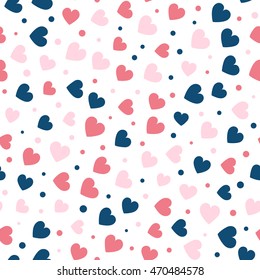 Seamless hearts and dots pattern. Vector repeating texture.